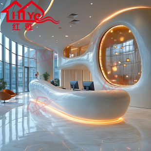 Fiberglass Luminous Front Desk Modern Simple Corporate Reception Desk Company Front Desk Service Desk Hotel Lobby Reception Desk