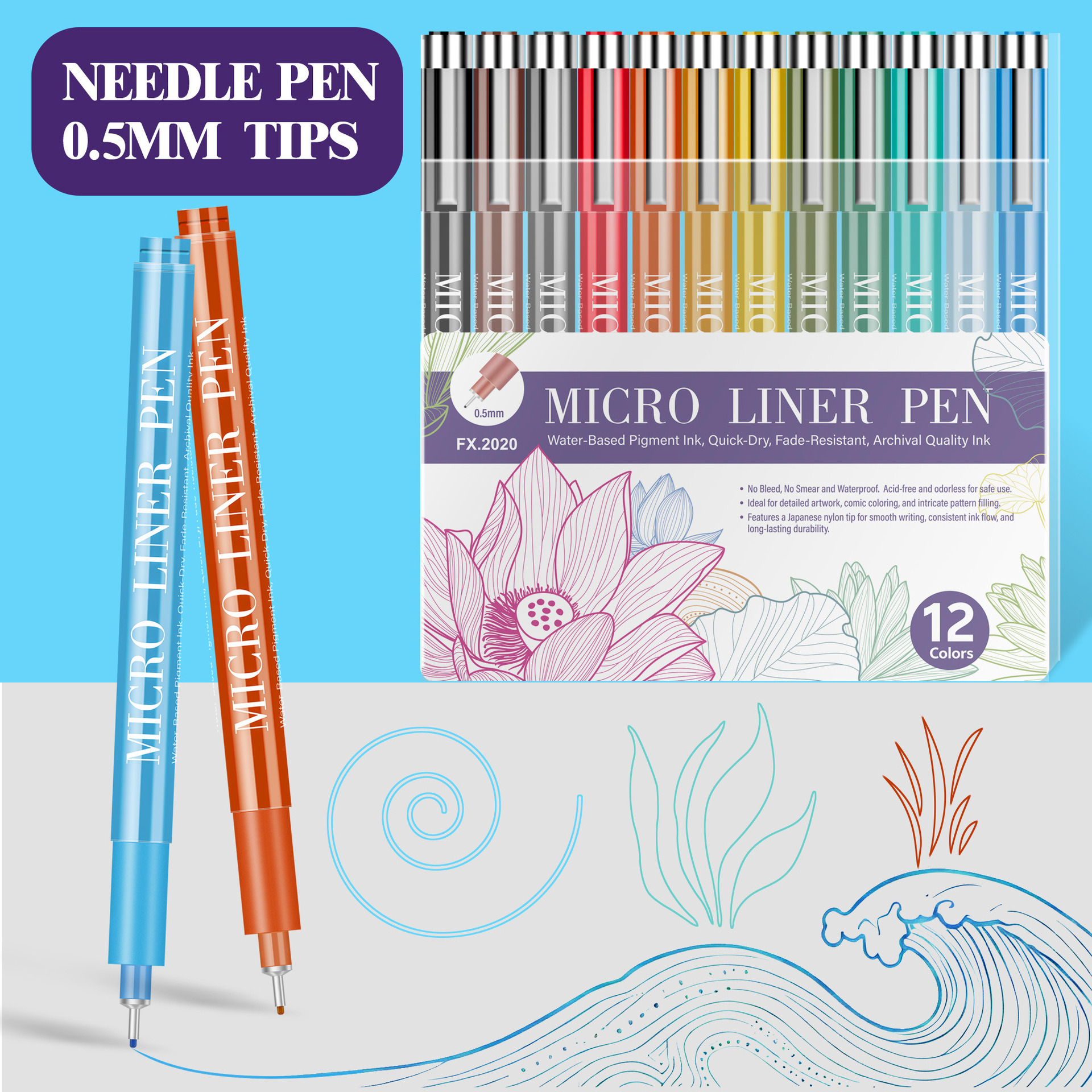 Colored Needle Pen 0.5mm Hook Line Pen Student Handbook Comic Stroke Line Art Design Painting Pen Set