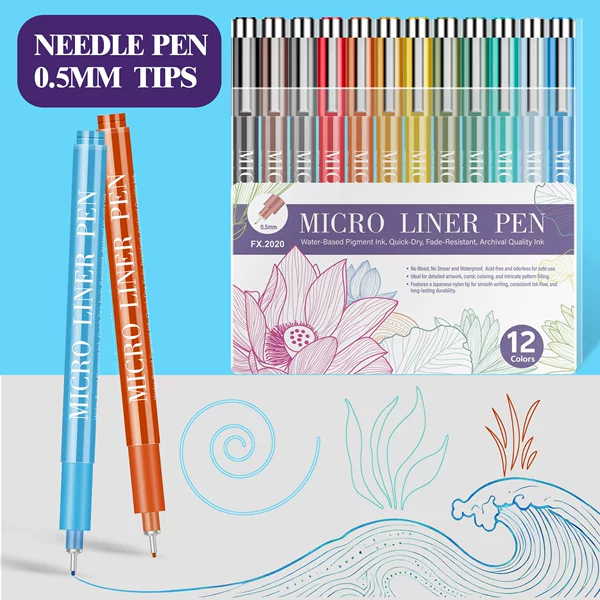Colored Needle Pen 0.5mm Hook Line Pen Student Handbook Comic Stroke Line Art Design Painting Pen Set