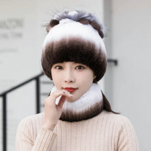 新款女士獭兔毛帽子冬季加厚保暖时尚百搭弹力皮草编织手缝针织帽