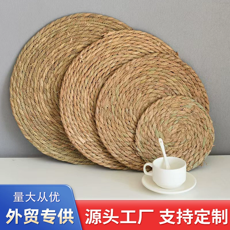 Оптовые круглые плетеные подставки для кофе в пасторальном стиле, изолированные подставки для столовых приборов ручной работы из тростника