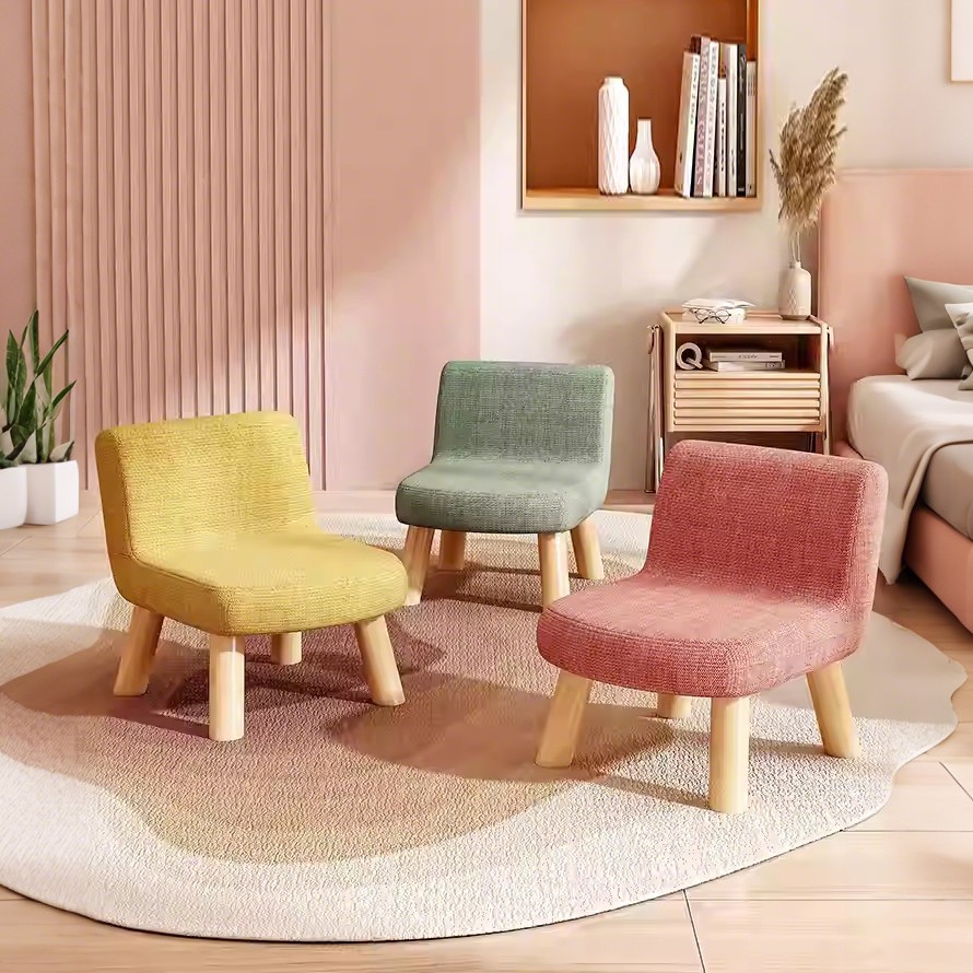 Low Stool Solid Wood Stool Household Backrest Small Chair Living Room Kidsren's Chair Sofa Stool Sturdy Foot Pedal Stool Shoe Changing Stool