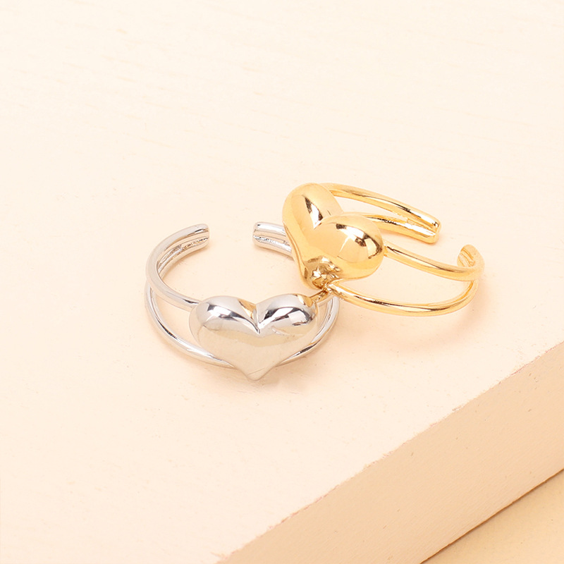 3g Weight Women'S Gender Gold, Silver Color Simple Heart Alloy Open Ring Wholesale 3