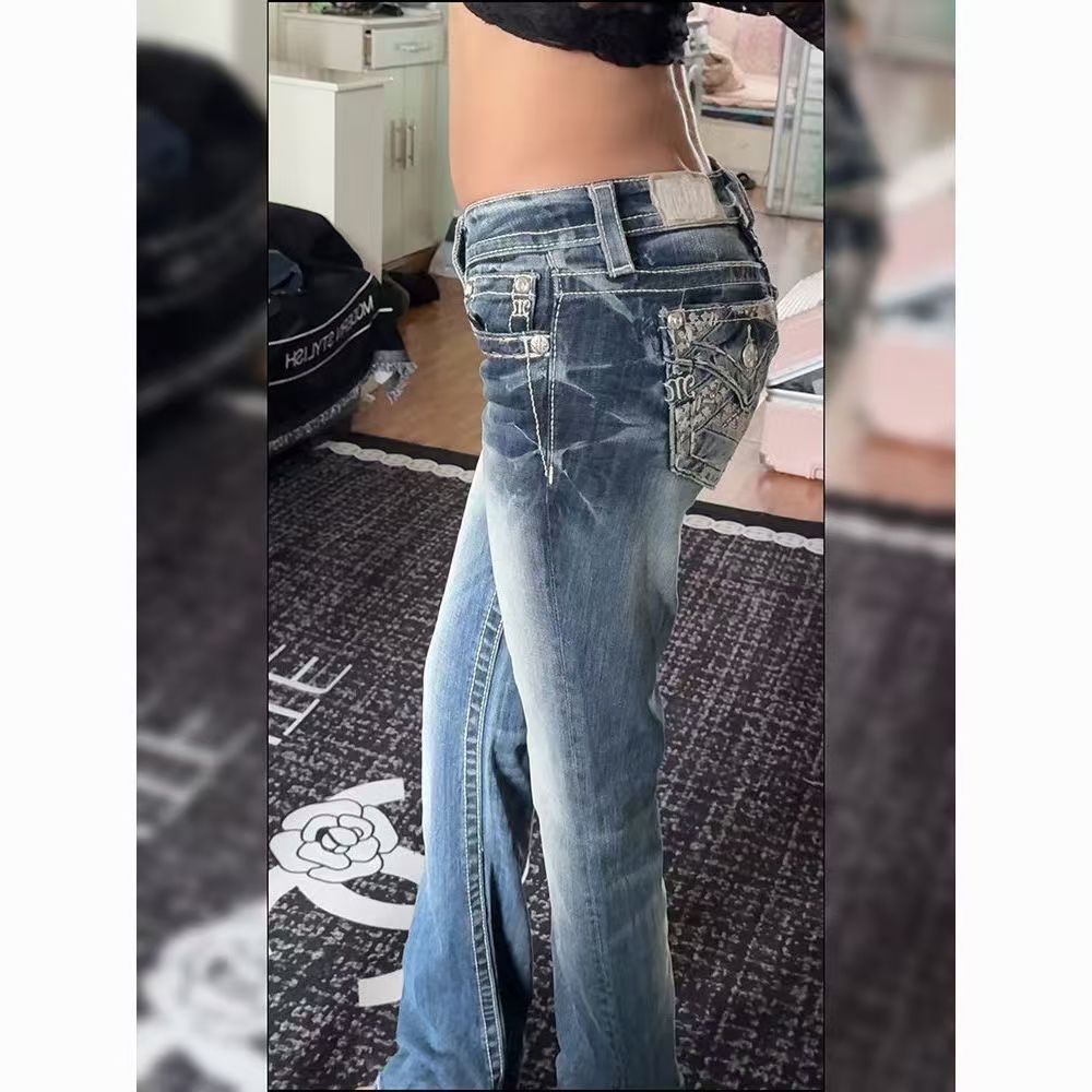 Women's Plus Size Low Rise Distressed Washed Jeans Denim Trousers_voghion.com