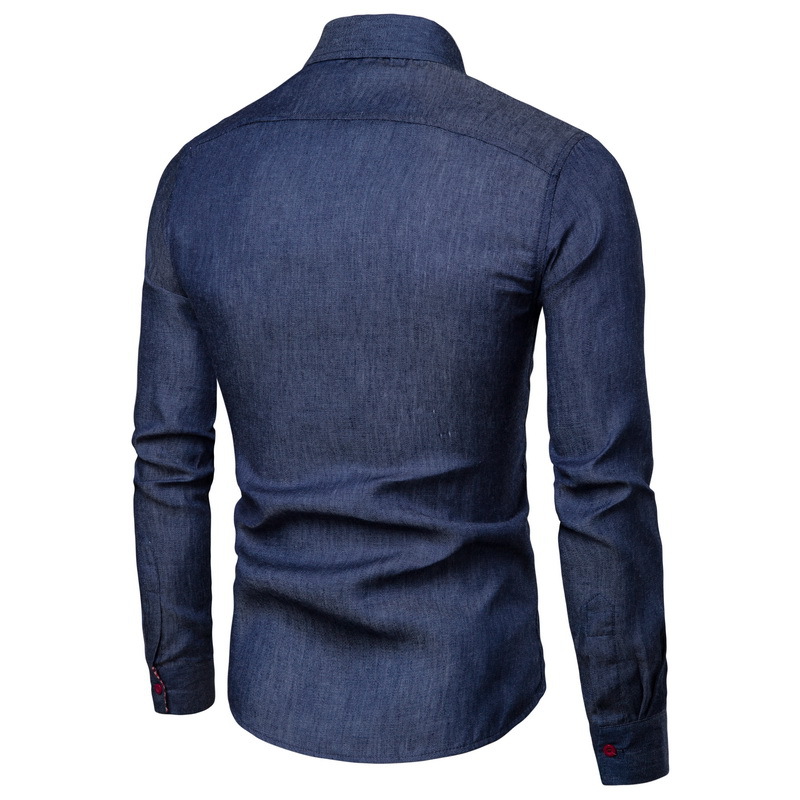 Casual herenoverhemd met lange mouwen en patchwork, Europese en Amerikaanse mode, trendy denim_voghion.com