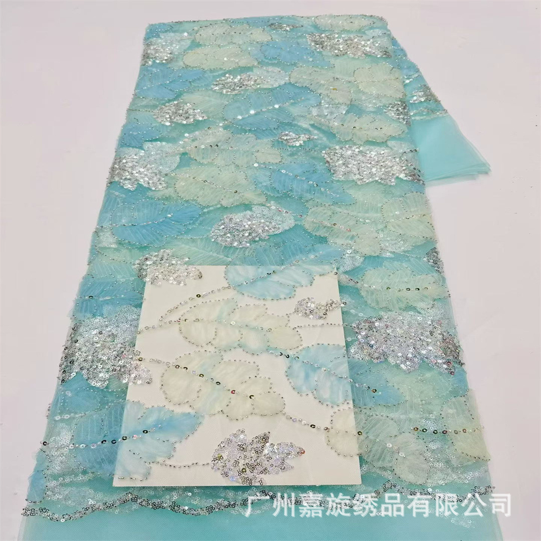 En stock Placa de moda flor lentejuelas tela bordada hoja de arce patrón de tubo de cuentas vestido bordado vestido de novia moda falda tela JX4094 image 10