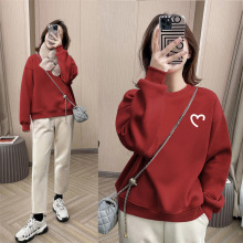 圆领卫衣女士2024新款秋冬季加厚男女同款加绒欧货宽松爱心长袖