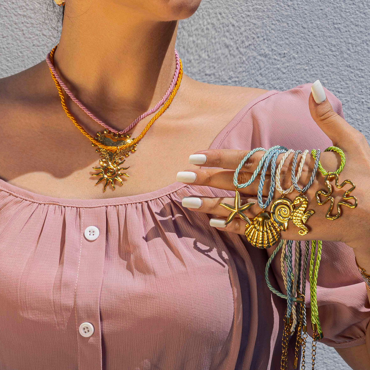 Tena Cross-border estilo explosivo collar tejido de cuerda de colores para mujer collar colgante de oro de 18k Ocean Beach ins joyería image 1