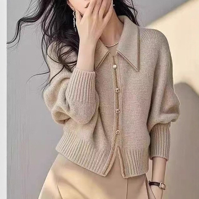 撞色翻领套头毛衣女式2025秋冬新款慵懒风宽松显瘦减龄长袖针织衫|undefined