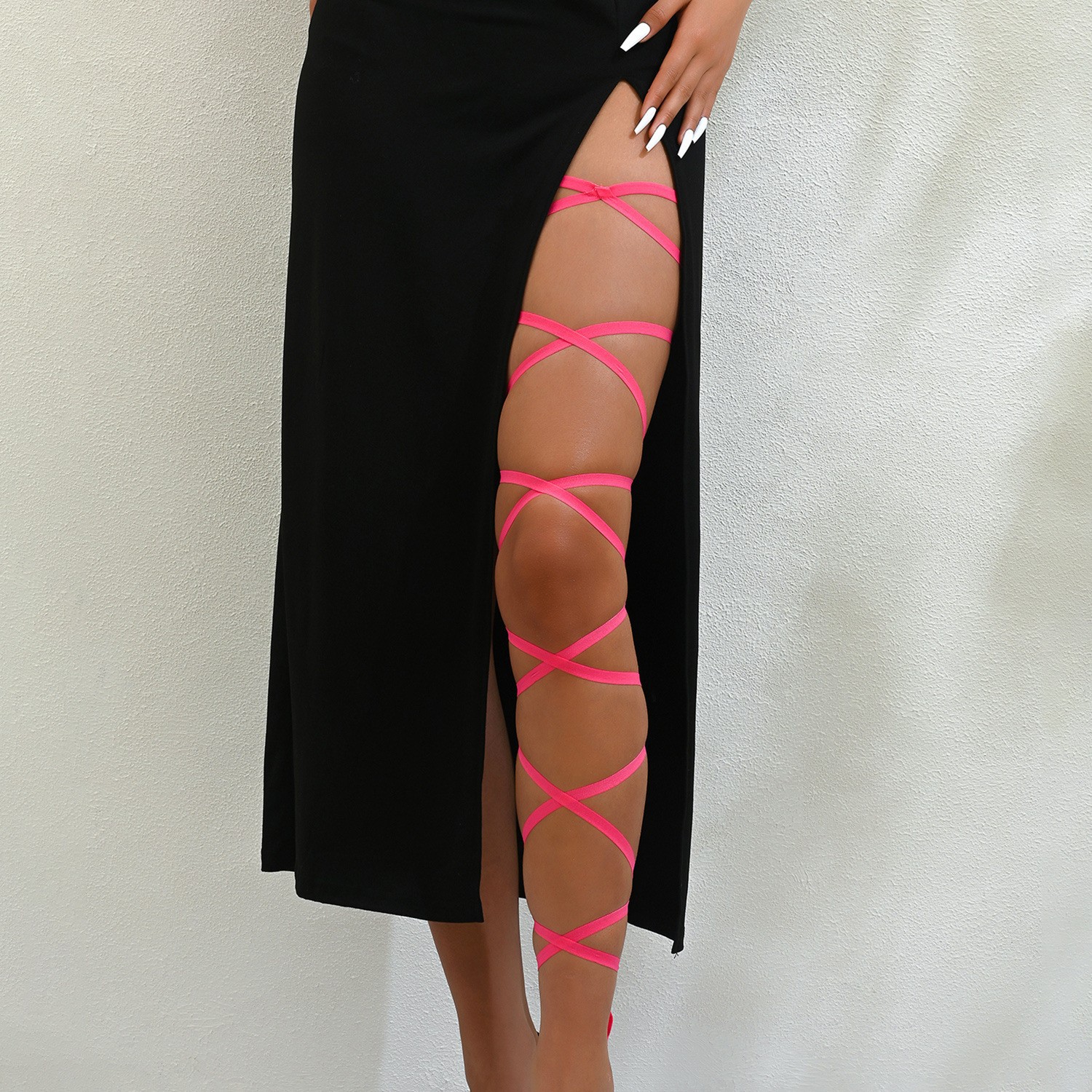 Sexy Cross Elastic Straps with Multi-Layer Leg Bands, Purple Single Piece — detail image 8