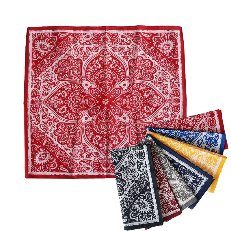 跨境 58cm佩斯利腰果花全棉印花头巾 欧美嘻哈街舞三角方巾领巾