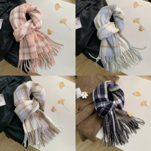 学院风格子围巾女2025新款秋冬季高级感保暖百搭韩系学生围脖批发