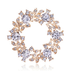 Japanese and Korean minimalist elegant water diamond olive branch flower ring brooch for women, versatile, suitable for commuting and suits shirts, decoration pin