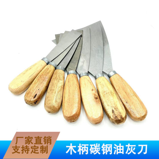 Wholesale Stainless Steel Double Color Handle Thickened Putty Knife Wooden Handle Scoling Batch Ash Cleaning Small Shovel Knife Filling Putty Scraper