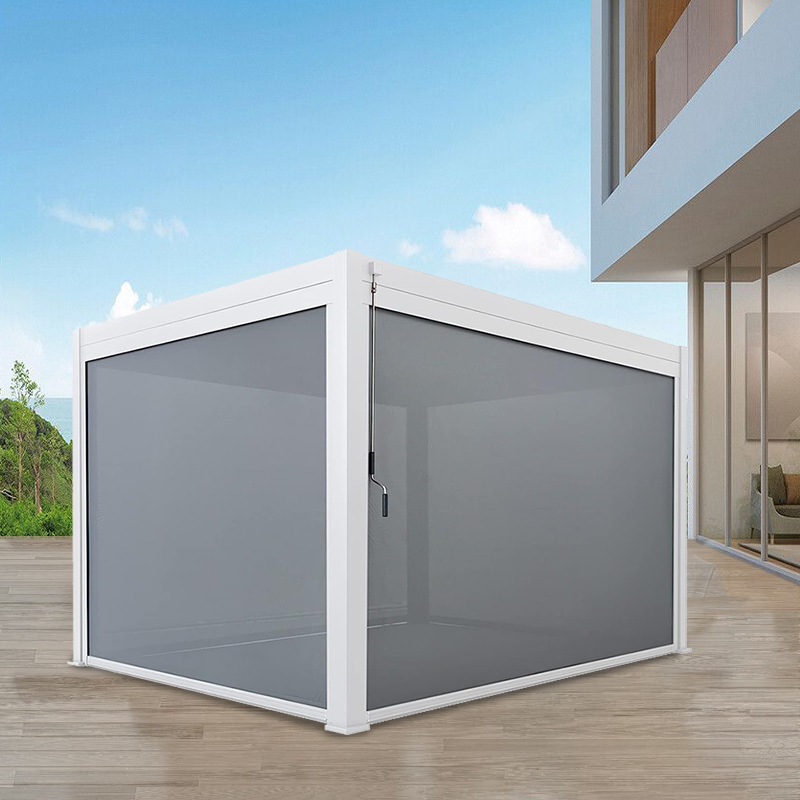 Outdoor Pavilion Courtyard House Aluminum Alloy Awning Louver Flip Pavilion Leisure Tent with Privacy Curtain