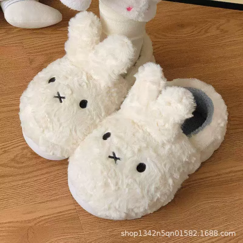 可爱米菲兔棉拖鞋女秋四季外穿防滑厚底居家室内包跟保暖棉鞋假日