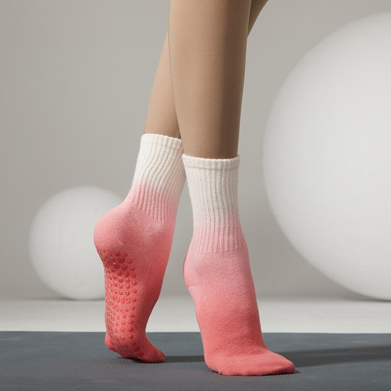 Nuevos calcetines de Pilates tie-dye, calcetines largos de yoga antideslizantes de longitud media, venta al por mayor para mujeres profesionales, deportes de algodón para primavera y verano, fitness