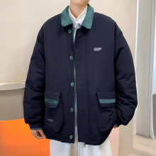 秋冬季情侣装男女同款拼接心型潮流棉衣男款宽松厚面包服外套潮流