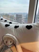 Q4Y4ins水洗棉毛巾刺绣黑色爱心四件套1.5m1.8米床上用品床单被套