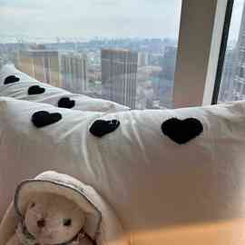 Q4Y4ins水洗棉毛巾刺绣黑色爱心四件套1.5m1.8米床上用品床单被套