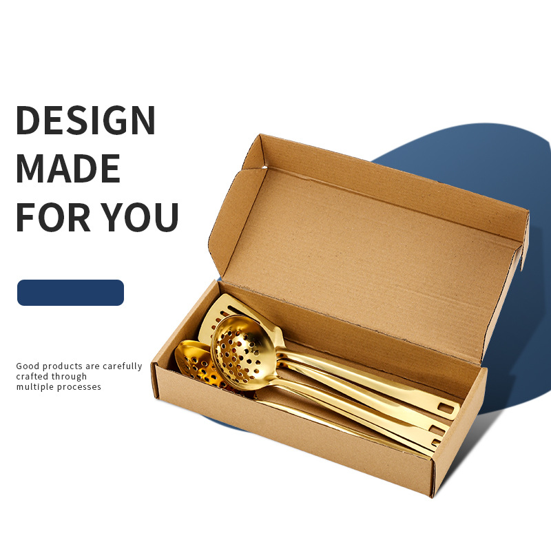 Pala frita de 6PC transfronteriza, pala para freír, cáscara de sopa, cuchara de punta con fugas, cocina chapada en oro, utensilios de cocina de acero inoxidable ligero, juego de 6 piezas, caja de regalo