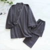 Men's gray-single-single-grid washing cotton kimono set