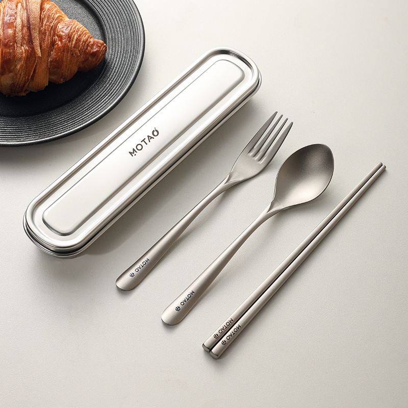 Daily Use Pure Titanium Chopsticks Spoon Fork Tableware Set Outdoor Portable Titanium Alloy Kidsren's Lunch Box Camping Style Daily Use
