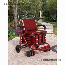老年代步车折叠购物车可坐四轮买菜助步可推小拉车老人便携手推车