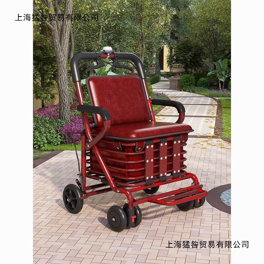 老年代步车折叠购物车可坐四轮买菜助步可推小拉车老人便携手推车