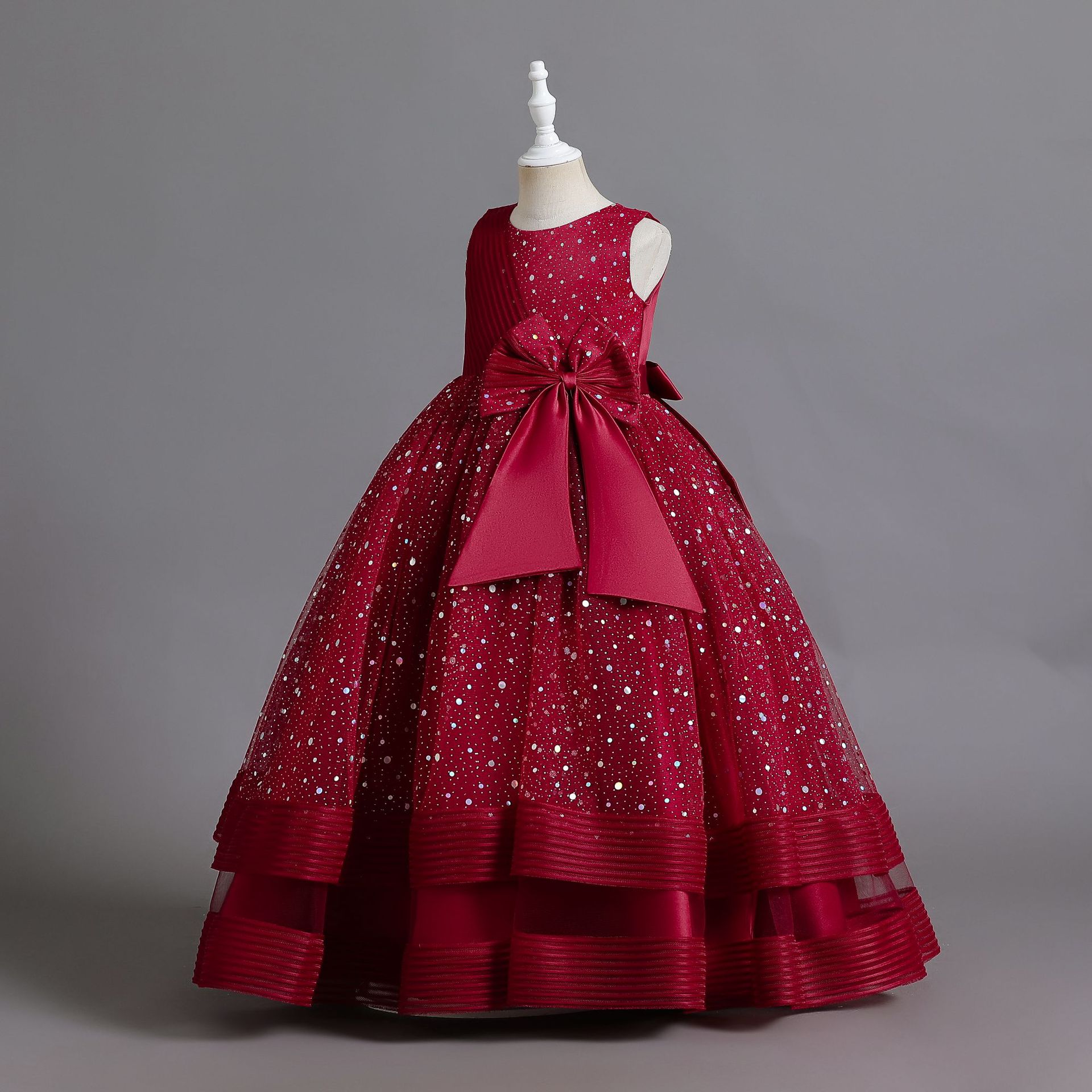 thumbnail image 3 of Ropa para niños, vestido de niña con punto de onda, vestido de princesa con lazo grande, vestido de niña de flores para niñas, 3 of 5