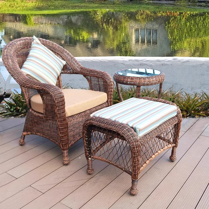 Mesas y sillas al aire libre patio jardín villa balcón al aire libre mecedora ratán casual combinación de sillas de ratán muebles de terraza al aire libre
