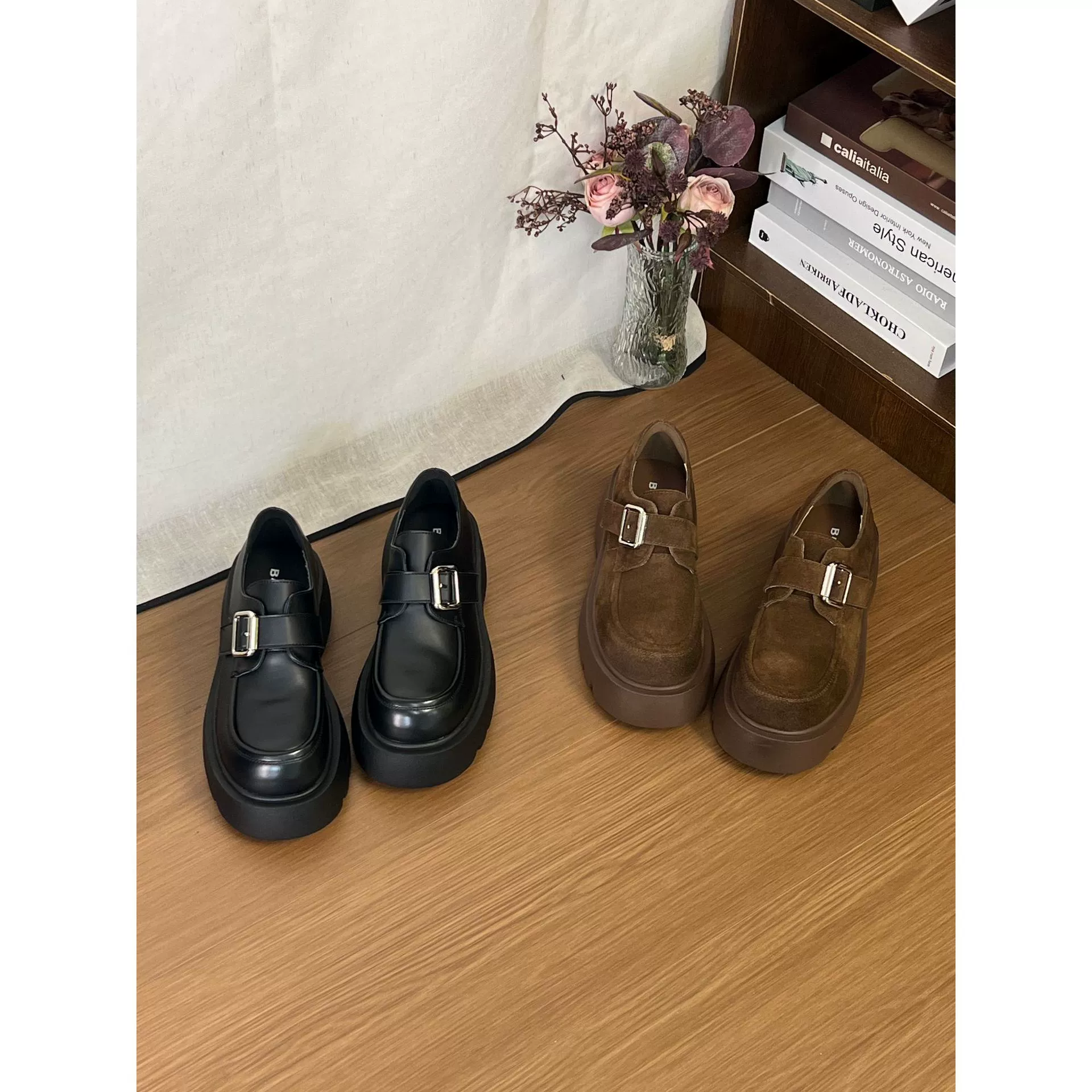 Bamu Xiu Lefu туфли на толстой подошве 2024 новые кожаные туфли