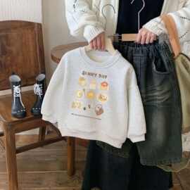春秋款男女童长袖宽松时尚卡通印花儿童2025圆领中小童百搭卫衣潮