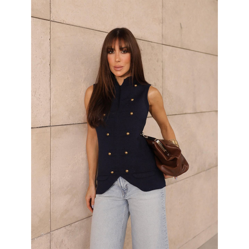 Temperamento de stock casual cuello redondo sin mangas hebilla de moda chaleco 2026 otoño nuevo cross-border Europa y América image 4