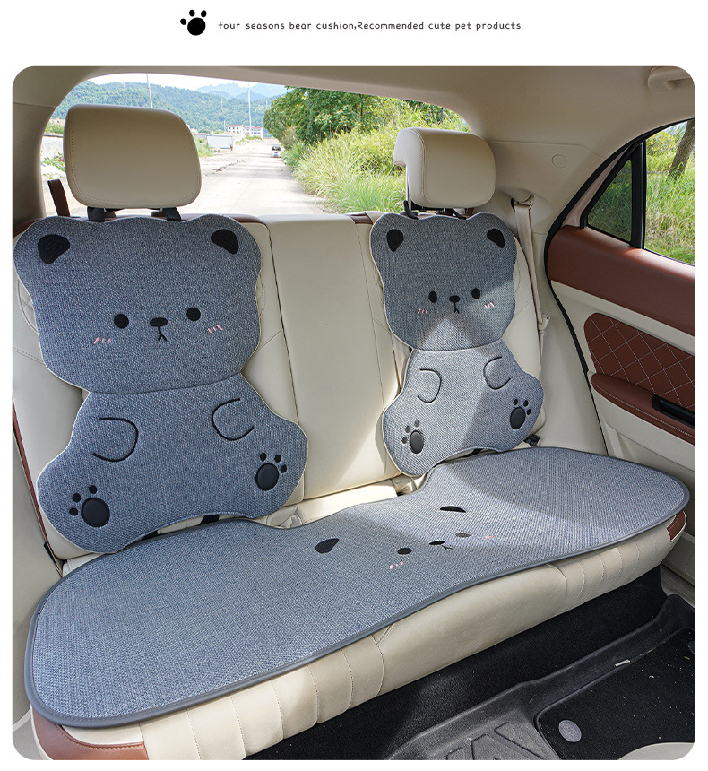 Car Seat Cushion for All Seasons, Cartoon Chunma Seat Cover, Cute Ladies Summer Breathable Rear Three-Piece Seat Cushion