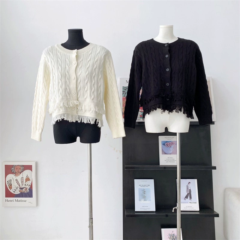 Вязаный свитер с кукольным воротником, Женская Осенняя верхняя одежда, 2023, новый базовый кардиган, пальто, Топ