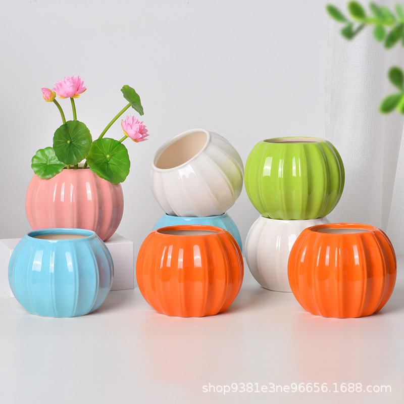 Ceramic Flower Pot Pumpkin Shape Vase Creative Decorative Bottle Macaron Festive Dress Festive Bags Home Decoration