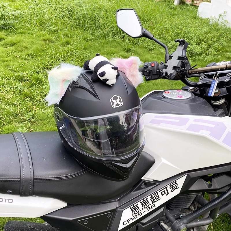 Creative Rainbow Tie-dye Animal Ear Handmade Helmet Decoration Motorcycle Accessories