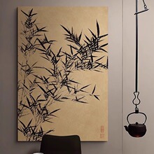 新中式茶室书房意境古画挂画酒店走廊过道壁画竹报平安玄关装饰画