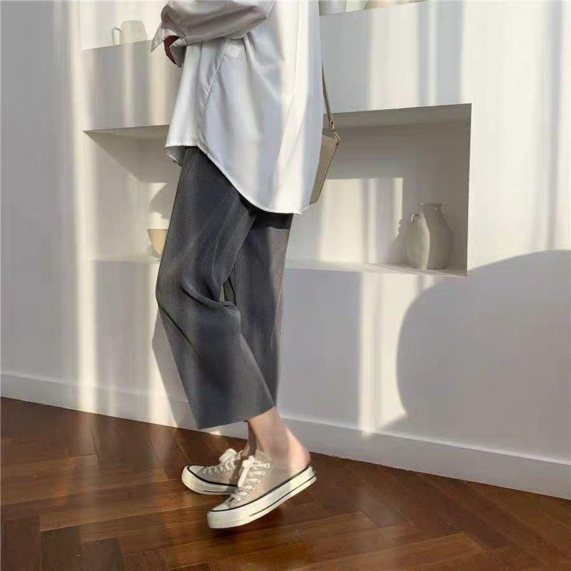High-Waisted Wide-Leg Ice Silk Cool Pants for Petite Women, 8/10 Length Casual Pants, 7/8 Length Straight-Leg Pants, Summer Thin Style High-Waisted Wide-Leg Ice Silk Cool Pants for Petite Women, 8/10 Length Casual Pants, 7/8 Length Straight-Leg Pants, Summer Thin Style