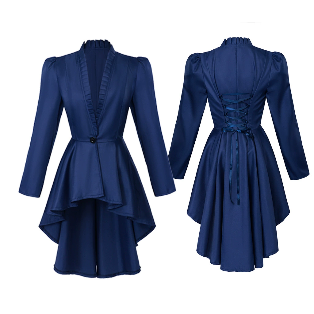 стимпанк-платье (Renaissance Clothing) женское готическое викторианское длинное переднее - высокий низ, оборочный воротник