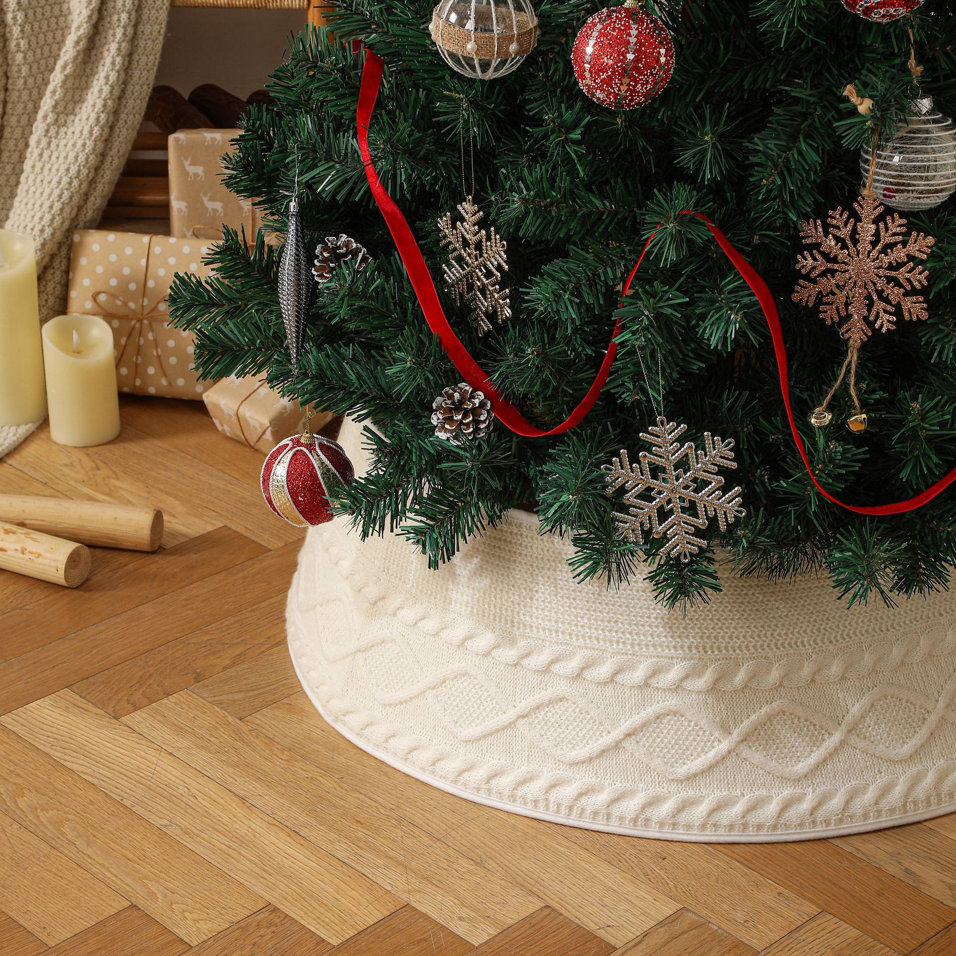 Navidad transfronteriza de punto falda de árbol abrazadera de cinturón ajustable decoración del árbol de Navidad decoración del árbol