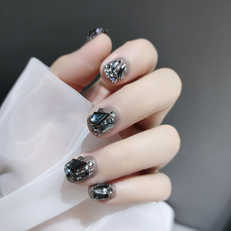 B365 Sweet Cool Black Diamond Black Short Wear Armor Removable 2022 New Nail Art Finished False Nail Factory Hair