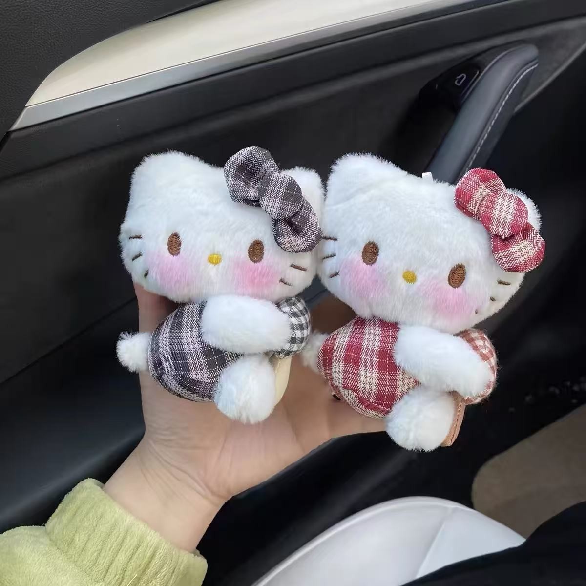 Cute Side-Mounted Plaid Kitty Car Dashboard Decoration, Car Wiper and Turn Signal Decoration, New Car Gift