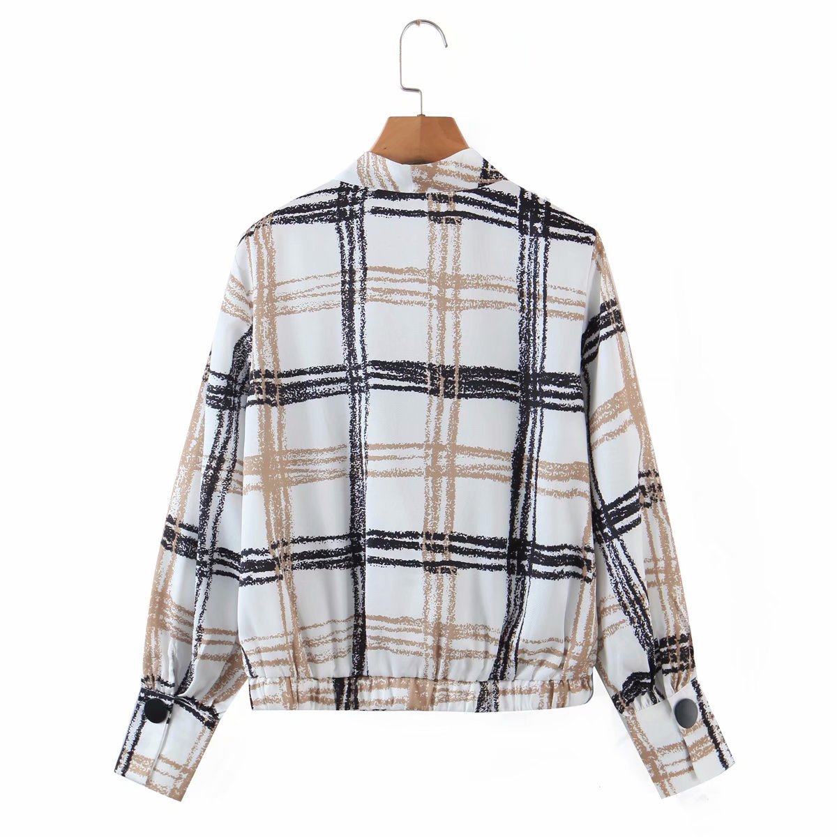 V-neck plaid slim long-sleeved high-waist top NSAM39607