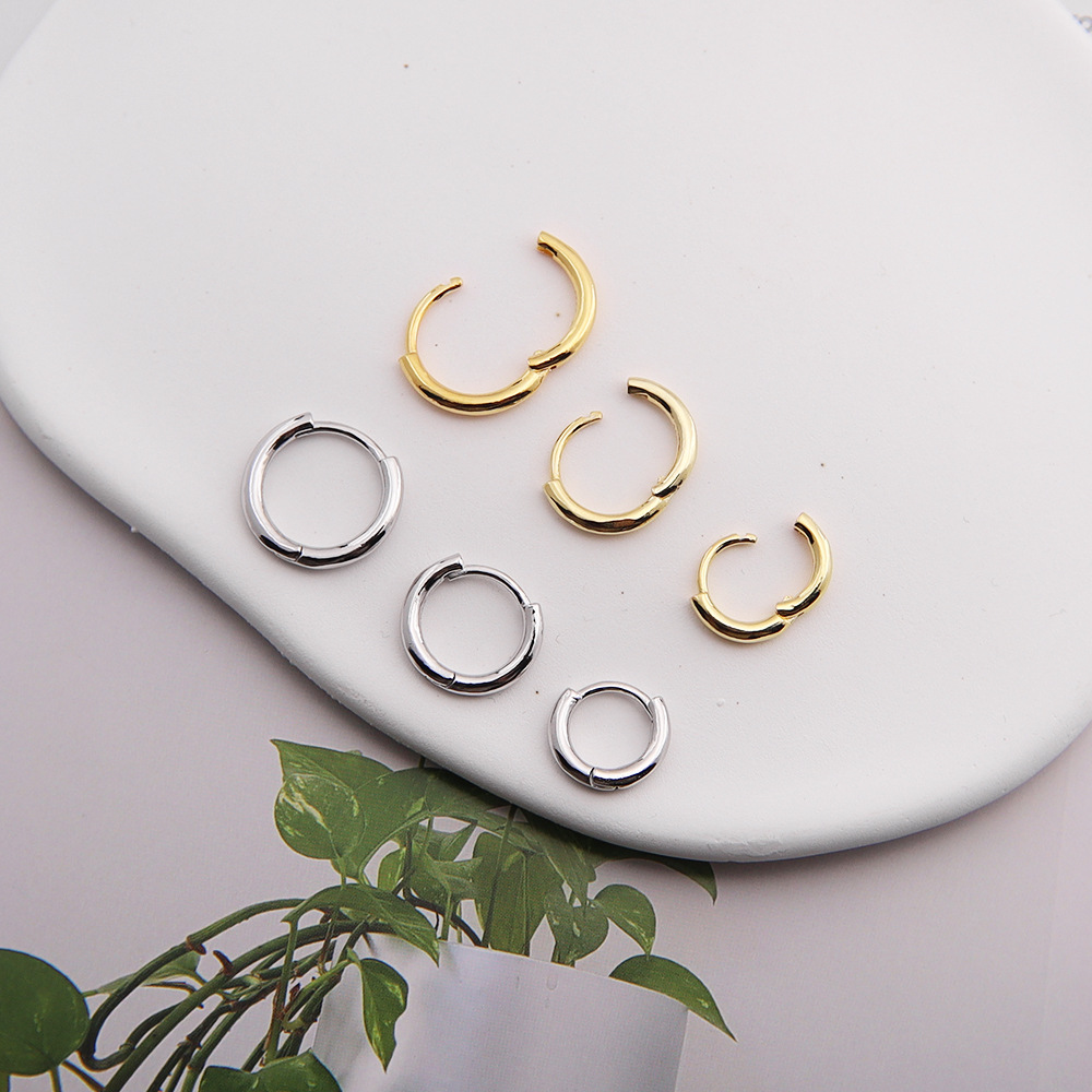 s925纯银光面耳圈养耳洞耳环送女友简约素圈银耳扣女士银耳饰批发