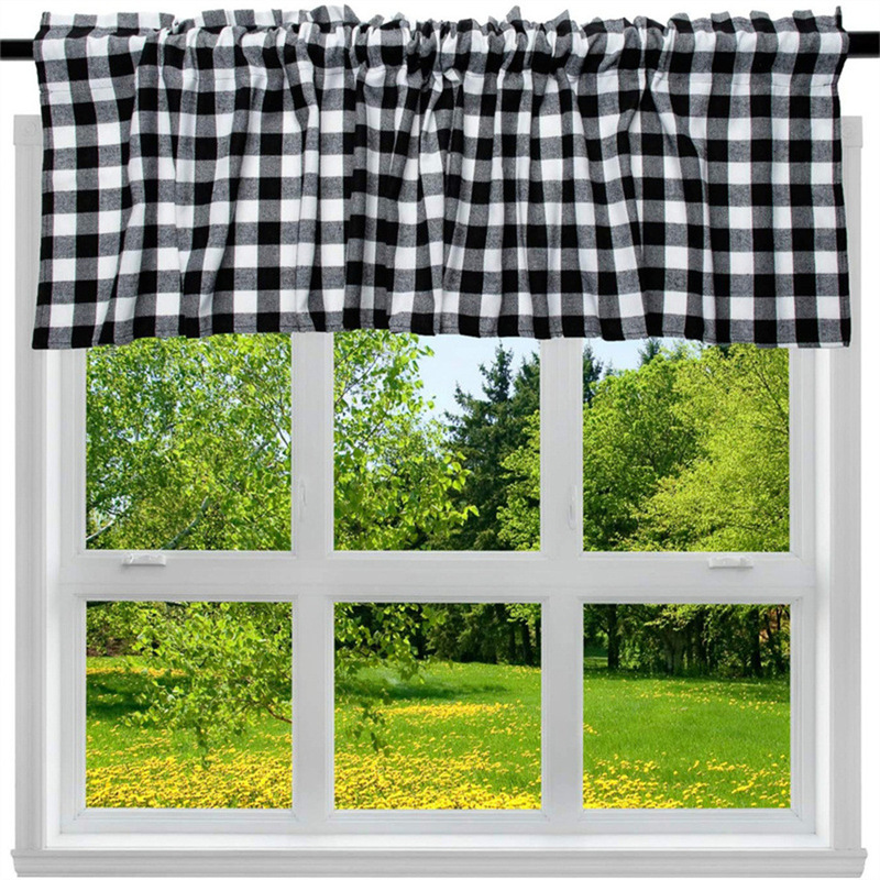 Cross-border Special for New Plaid Small Curtain Home Decorative Curtain Cloth Shading Half Curtain European Style Black and White Red Plaid