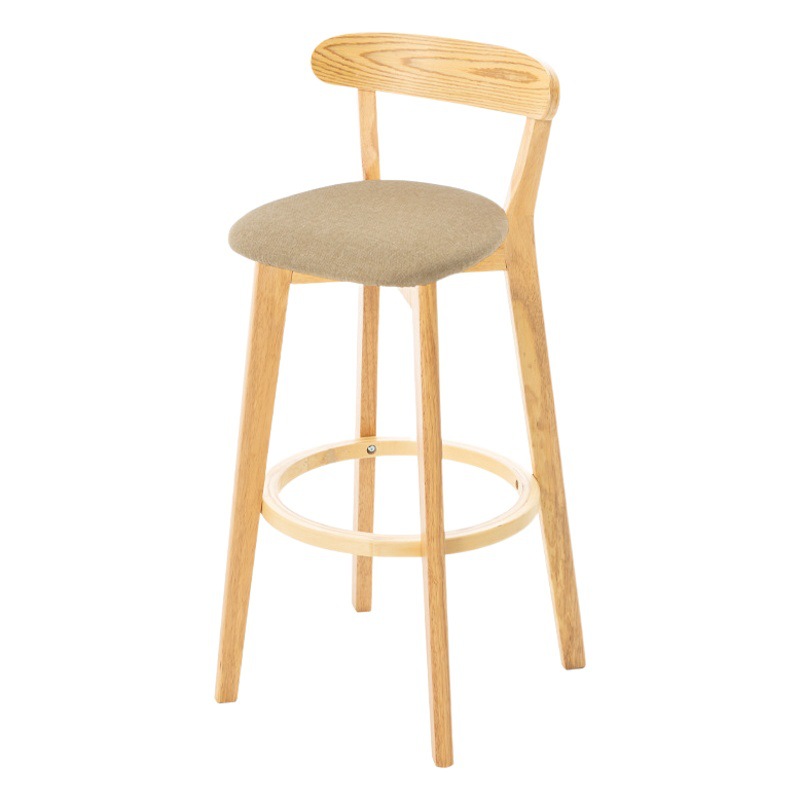 Solid Wood Bar Chair Home Backrest Chair Nordic Bar Chair High Stool Modern Simple Milk Tea Shop Bar Stool