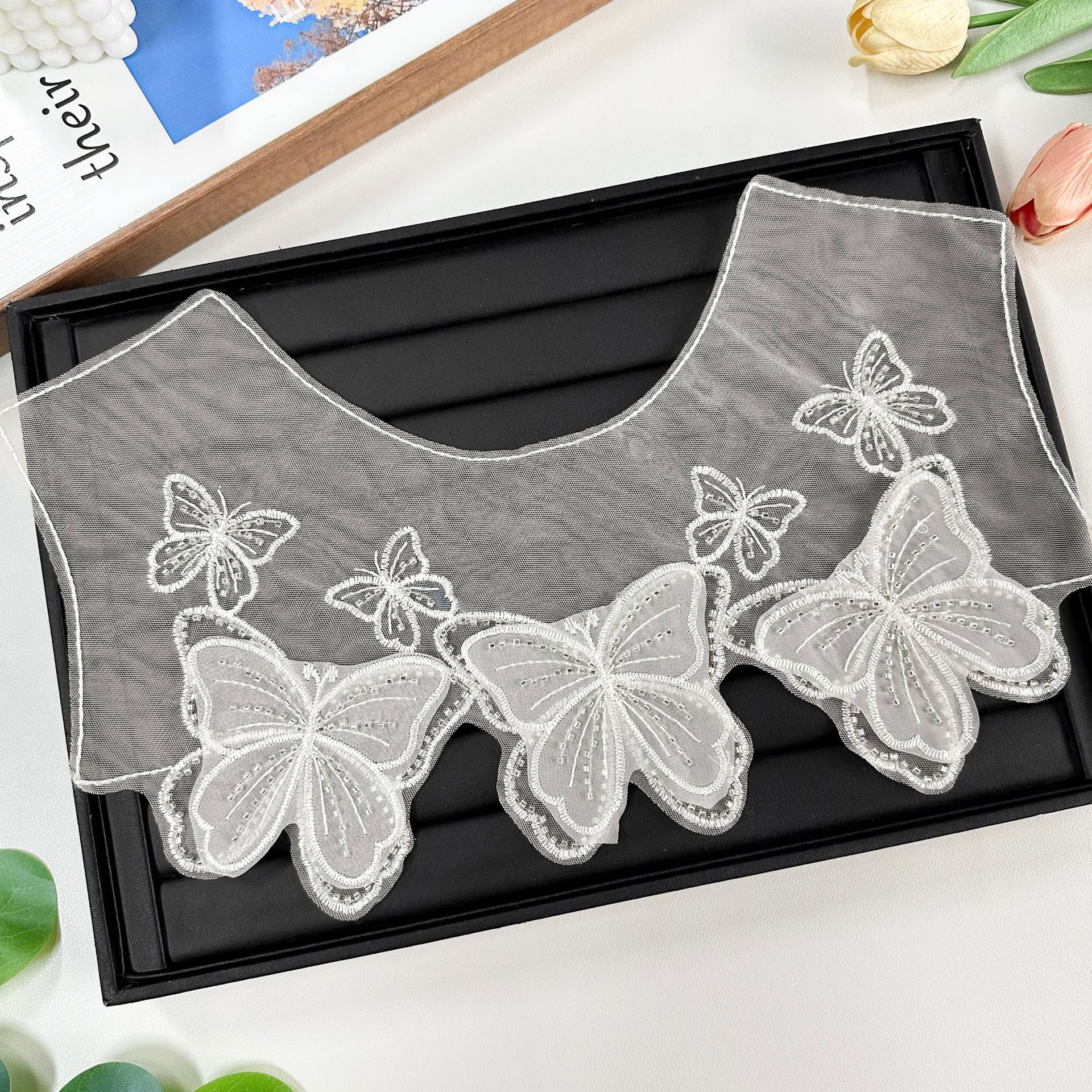 Mesh encaje mariposa bordado pegatinas de cuello vestido vestido vestido de baile decoración accesorios DIY precio al por mayor