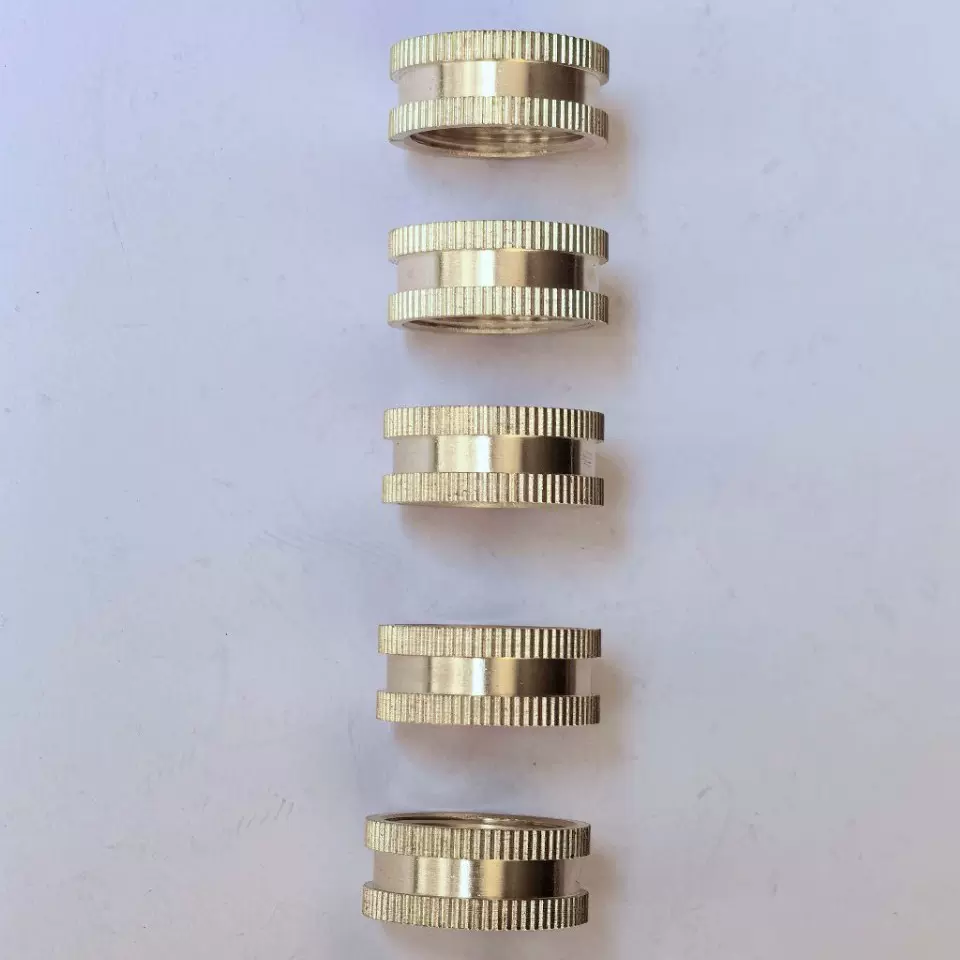 CNC直纹滚花通孔螺母 非标五金数控车床精加工铜螺母各类零部件